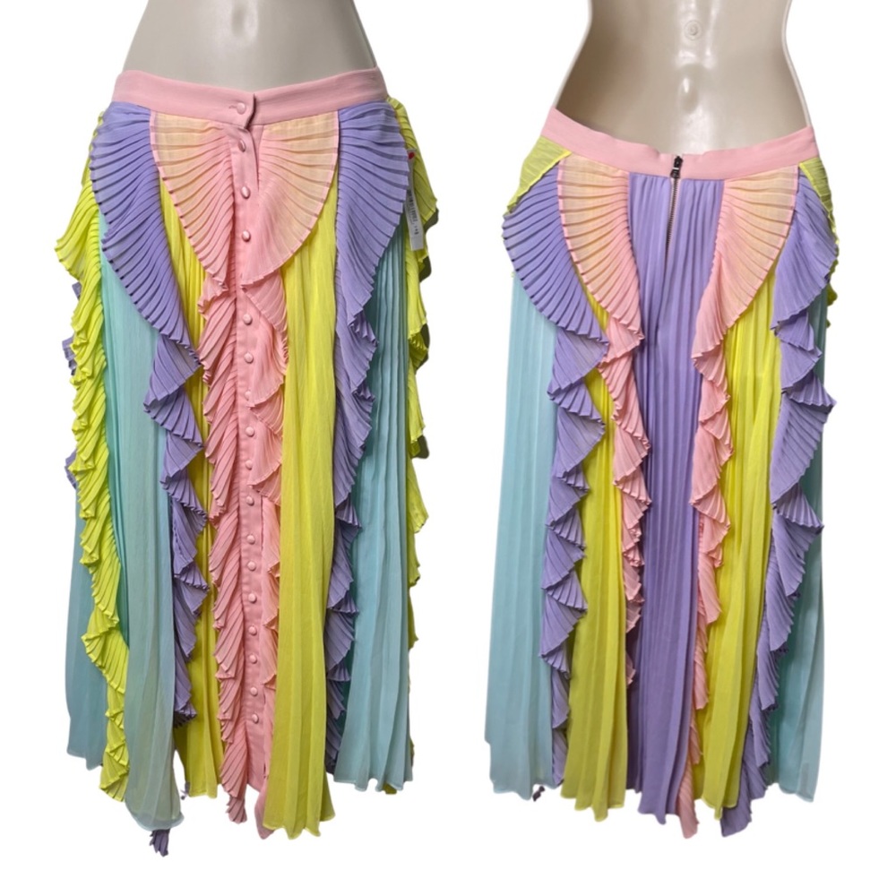 Pastel Multi-Color Pleated Ruffle Maxi Skirt